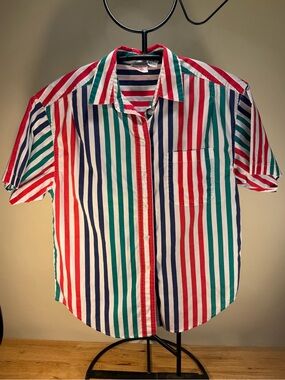Huntington Ridge - Vinatge Multicolor Stripe Short Sleeve Shirt - Button-Up